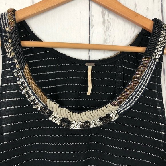 Free People Aztec Louie Embroidered Beaded Sequined Metallic Tank Top Medium - Picture 3 of 7
